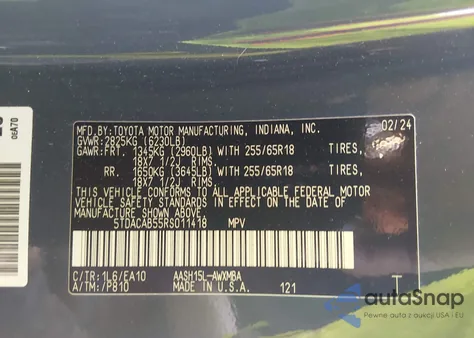 2024 Toyota Grand Highlander Hybrid Xle из США, поврежденный, VIN 5TDACAB55RS011418